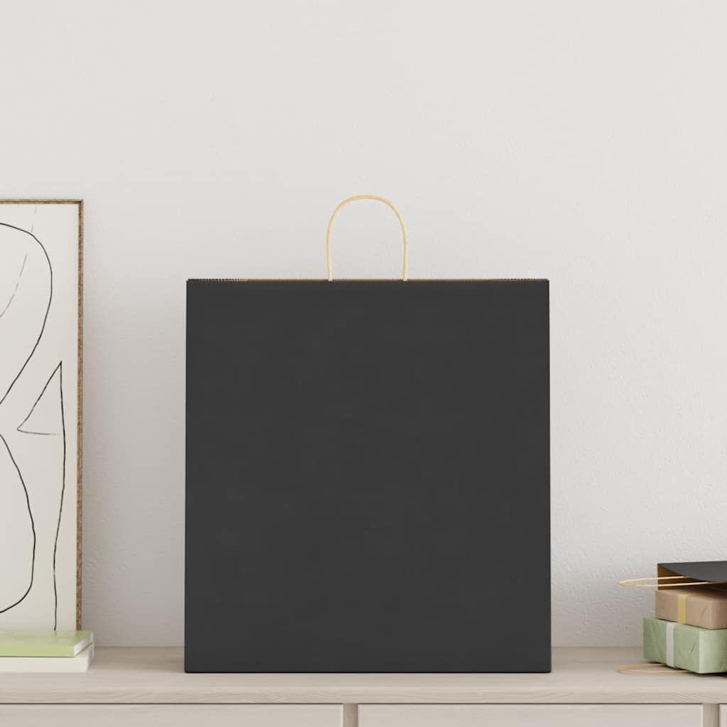 250 sacchetti di carta nera, 45 x 17 x 48 cm, sacchetti regalo robusti con manico, in carta kraft, per shopping e asporto