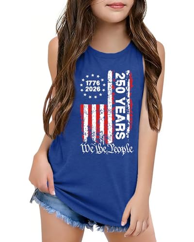 Image of CAZYCHILD Girls American Flag Tank Tops Boys 4th of July Shirts USA Summer Sleeveless Tee Independence Day Outfit 5-14y