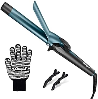 CkeyiN Volume Waves Ceramic Spring Curling Tong, 32mm Barrel Curling Wand with Clip, 30 Second Heat Up and 1 Heat Resistant Glove ( Green)