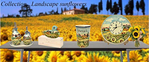 Hand-Painted Italian Ceramic Utensil Holder - Wine Bottle Decor with Sunflower Landscape Art from Tuscany - Image 6