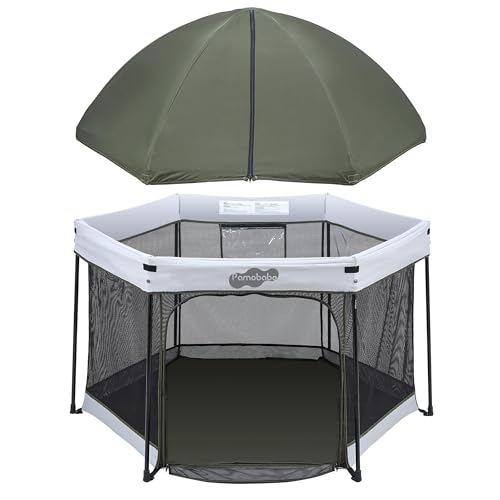 Image of Pamo Babe Baby Playpen with Sun Protection Canopy - Indoor & Outdoor Play Yard for Babies and Toddlers - Baby Tent with Zipper Door