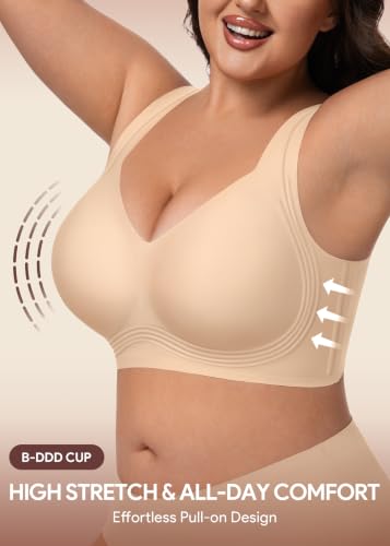Image of HBselect Jelly Bras for Women Plus Size Pullover Wireless Full Coverage Bra | No Underwire, Push Up, Lift, Minimizer Bras, Wide Straps, Seamless T-shirt Everyday Bralette, For Older Women, Large Breast