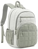 Mochila CLOKARS Puffer para mulheres, trabalho e escola para meninas, bolsa de livros moderna com compartimento para laptop, Bege verde, 15.6in