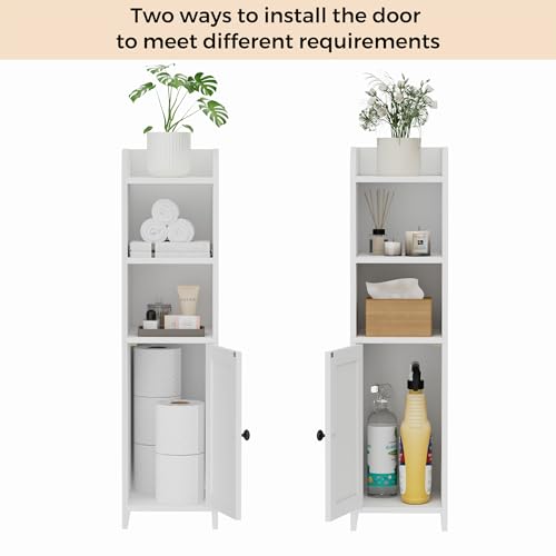 Homhedy Small Bathroom Storage Corner Floor Cabinet with Door and Shelves, Beside The Toilet Paper Stand for Skinny, Narrow Toilet Paper Cabinet, 9.8\" D x 7.9\" W x 31\" H, White