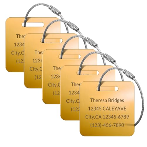 (5pcs) Made in USA Personalized Engraved Luggage tag-Custom Luggage Metal Tags for Unique Suitcase...