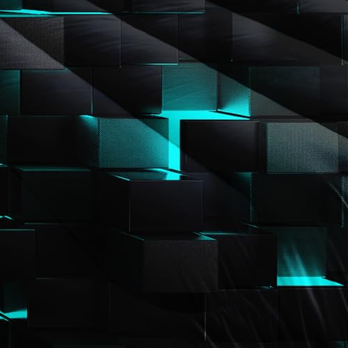 Image of Nttopship Neon Turquoise Black Comforter Set Queen Geometric Kids Bedding Set,3 PCS Geometry Honeycomb Bed Set Modern Quilt Set 1 Comforter 2 Pillow Cases Cool Room Decor All Season B-Side Black