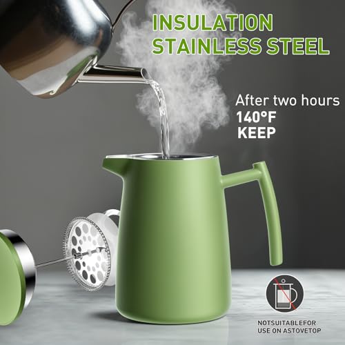 Secura 50oz French Press Coffee Maker – 304 Stainless Steel, Insulated Coffee Press with Extra Filter, Green by Secura - Image 7