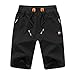 Produktbild JustSun Sport Shorts Herren Kurze Hose Sommer beiläufig Baumwolle Elastische Taille Sweat Shorts Schwarz X-Large