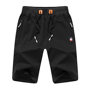 JustSun Mens Sports Shorts Casual with Elastic Waist Zipper Pockets