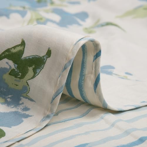Image of HUESLAND 100% Cotton Reversible Dohar Toddler Size | Soft Cambric Weave, All Weather Light Comforter AC Quilt | Infants-New Born Blanket | 41 x 55 inches, Floral Fusion - Cream, Carolina Blue & Green