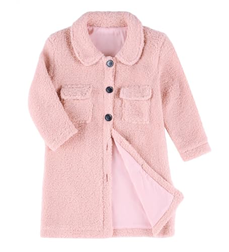 Girls Fleece Jacket 4-7 Years Old Warm Jackets for Girl Lapel Long Coat Thicken Clothes Button Up Outwear