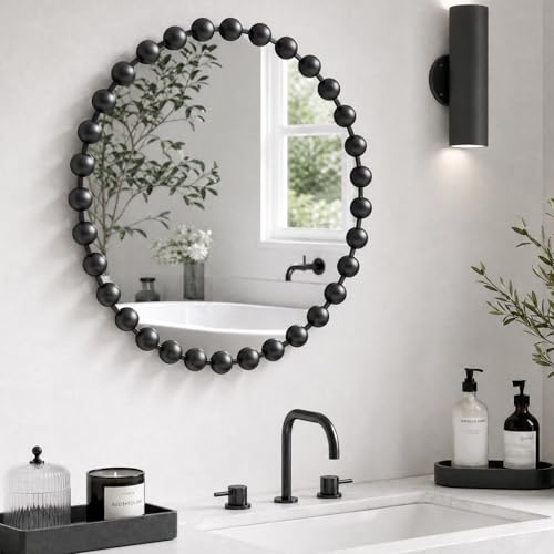 Madison Park 36 inch Black Round Mirror, Round Mirrors for Wall Decor, Metal Frame Circle Mirror for...