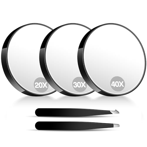 B Beauty Planet Single-Sided Magnifying Suction Cup Mirror 20X/30X/40X with Tweezers,Portable & Compact Mirror for Travel (9cm)