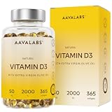 Vitamina D3 2000 UI [Fornitura di 1 Anno] - Integratore Vitamina D 2000 UI con Olio EVO per assorbimento ottimale - Non OGM - Contribuisce alla funzione ossea, muscolare e immunitaria - 365 Capsule