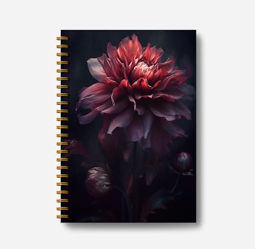 Carnet de sorcière Dark Academia et dahlia noir format A5 à spirales pour femme