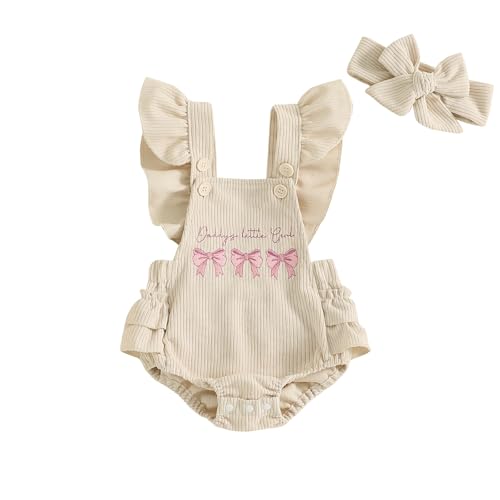 Image of Newborn Baby Girl Ruffle Romper Farm Sleeveless Cow Print Corduroy Overalls Onesie Jumpsuit Matching Summer Clothes