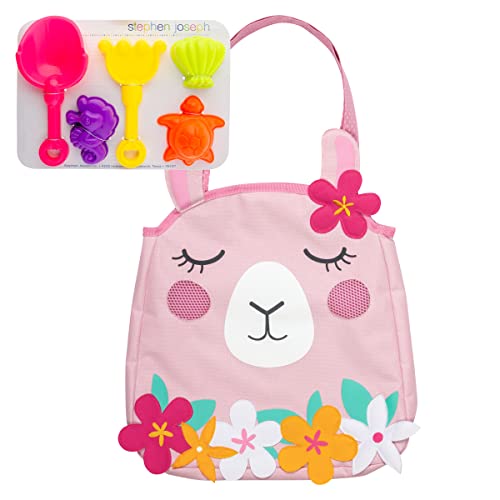 Stephen Joseph, Beach Tote with Sand Toys - Toddler and Baby Beach Toys, Travel Friendly Beach Set, 6 Piece Beach Play Set, Beach Bag with Sand Toys for Toddlers and Kids, Llama
