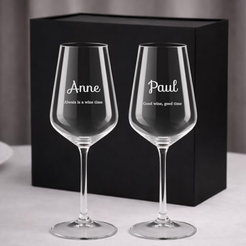Wanapix | Pack 2 Verres à Vin Personnalisés | Boîte Cadeau Incluse | Verre à Vin en cristal gravés | Pack de Verres Vin en cristal Bohème personnalisables | Texte