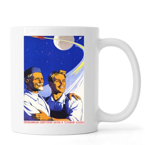 Atspauda USSR Poster Glory To Science Technology - Taza de cerámica para té y café, color blanco