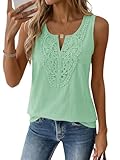 Yousify Womens Tank Tops Cotton Linen Boho Tops for Women V Neck Sleeveless Lace Shirts Loose Fit Blouse Clothes Sage