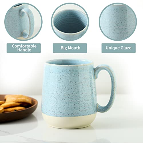 Hasense 15 Ounce Porcelain Coffee Mugs Set Of 4 With Large Handle Perfect For Coffee, Tea, Milk, Chocolate And Latte, Unqiue Glaze Ceramic Coffee Cups Set For Man And Woman, Sky Blue #TOP4