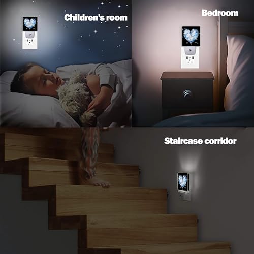 Image of Winter Art Hearts Dusk to Dawn Night Light, Auto Sensor Lamp Home Indoor Stairway Kitchen Corridor, Night Lights Plug into Wall Decor, Boys Girls Women Men Room Gifts