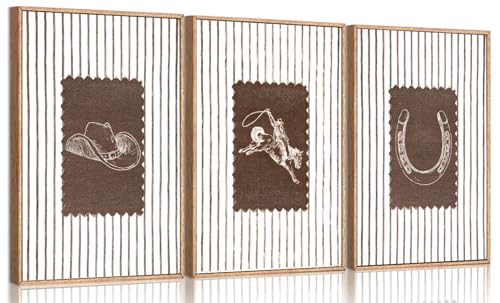 3Pcs Western Cowboy Wall Art Vintage Striped Cowboy Rodeo Wall