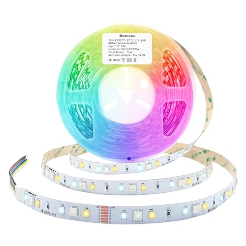 Image of GIDEALED 24V RGBWW LED Strip Lights 32.8ft,RGB+Cool White Warm White 2700K~6000K,6 Wires RGB CCT LED Light Strip for Bedroom Decoration Ambiance Lighting,Only RGBCCT LED Strip Light 10m