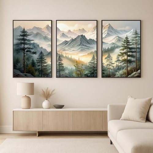 Triptyque de paysages de montagne 70x100 cm, impression sur toile nature sans cadre pour salon