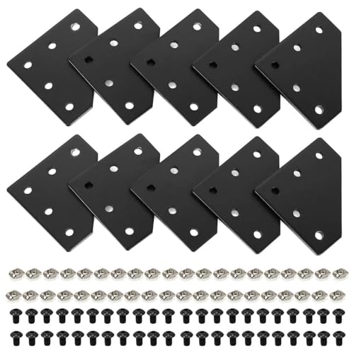 Image of 10pcs 2020 Aluminum Extrusion Joint Plate Connector Corner L Bracket 8020 V Slot Hardware T Slot Accessories with T Nuts and Screws for Aluminum Profile 3D Printer Frame Black