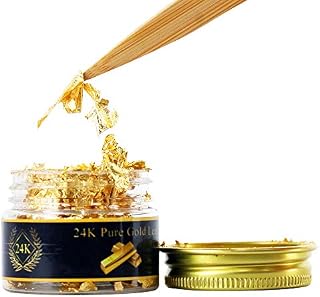 KINNO 24K Edible Gold Leaf Flakes, 25mg Genuine Gold Flakes Decorative Dishes, Pure Gold Leaf for Cakes Decoration, Health & Spa