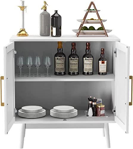 Resom Set Of 2 Sideboard Buffet Cabinet, Rattan Accent Storage Cabinet With Handmade Natural Rattan Doors For Living Room, Dining Room, Kitchen, Entryway And Hallway (White) #TOP6