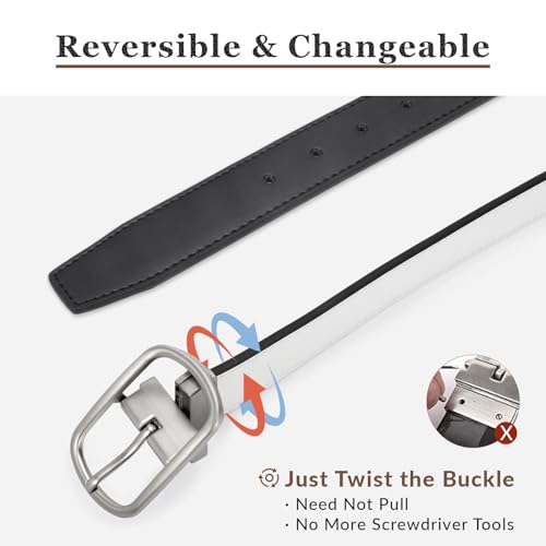 SANSTHS Reversible Leather Belts for Men-Dual Sided Casual Golf Dress Leather Belt-2 Sides in 1 Belt3