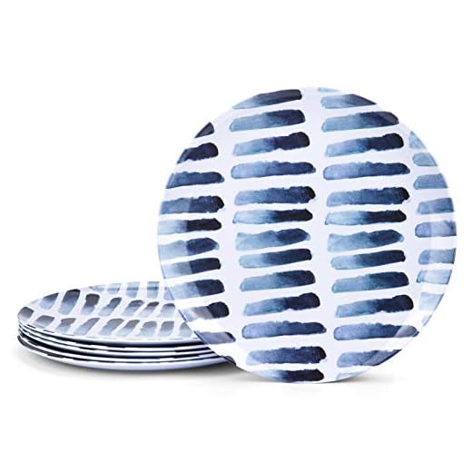 KX-WARE Blue Stripe Melamine Plates, 10.5-inch Dinner Plates set of 6