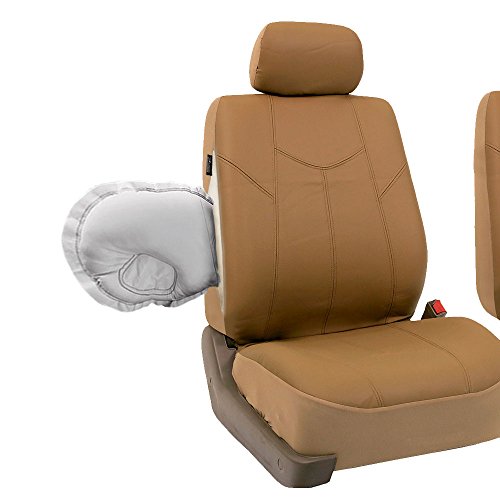 Fh Group Automotive Seat Cover Rome Pu Leather Full Set Beige, Airbag Compatible Combo Non-Slip Dash Pad Split Bench Tan Car Seat Cover Interior Accessories Universal Fit Car Truck Suv Car Accessories #TOP5