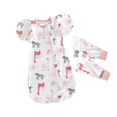 スワドル奇跡のおくるみ 綿100%二種類袖おくるみ 夏秋冬用 モロー反射を防ぐ夜泣き対策 スワルド 出産ベビー祝い (0-9ヶ月) (動物柄, L(7.5-10kg,6-9ヶ月))