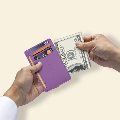 Image of Oak Leathers Leather Slim Minimalist Wallet for Men & Women RFID Front Pocket Leather Card Holder Wallets (Nappa Lilla)