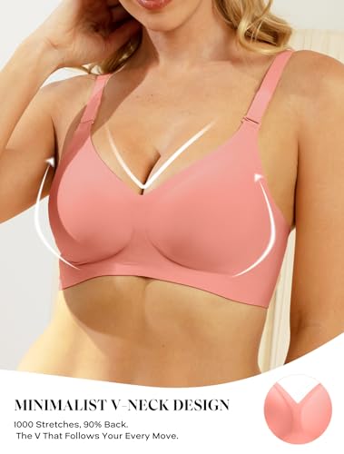 Image of COMFELIE Women Wirefree Bras for Women Full Coverage No Underwire Everyday Bra Comfortable Wireless Padded Bralette Tea Red 2XL