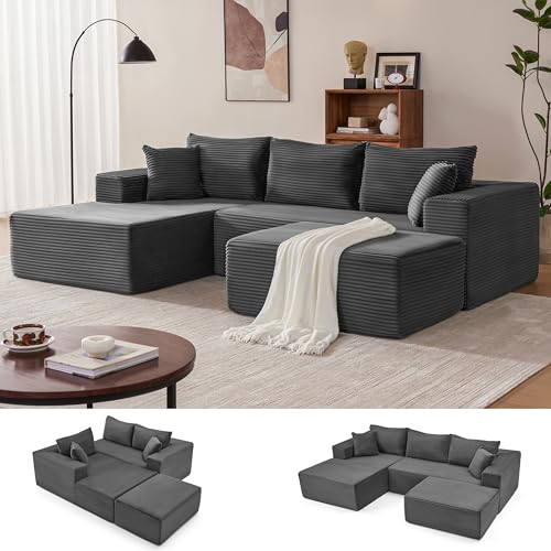 Mangodan 110” Cloud Sectional Couch, Modular Sectional Sofa with Deep
