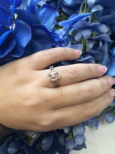 LE VIAN 1/4 Carat White and Chocolate Diamond Halo Ring for Women with 2/3 Carat Cushion Cut Champagne Morganite | 14k Rose Gold Ring for Her (White, Brown, 0.27 cttw) Promise Wedding Band Size 64