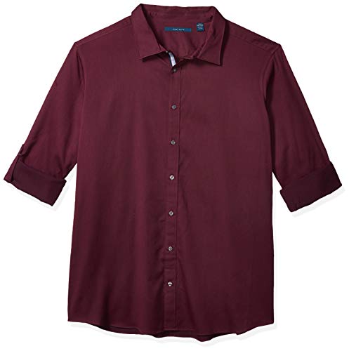 Perry Ellis Men's Long Solid Roll Sleeve Untucked Shirt, Fig, 2X Large Tall