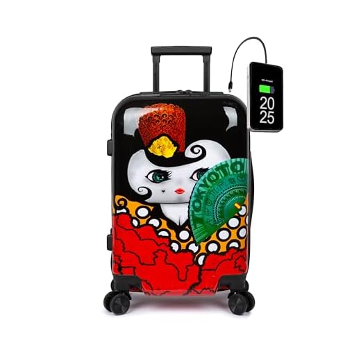 TOKYOTO - Maleta de Cabina Juvenil Divertida Equipaje de Mano Flamenca Cargador USB 8000mAh 55x40x20 cm | Trolley de Viaje Ryanair Easyjet | Maleta Rígida | Regalos para comunión