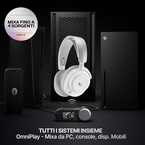 Arctis Nova Pro Omni - Cuffie gioco wireless Hi-Res, 96kHz/24bit, ANC, Mic ClearCast Pro, Filtro antirumore IA, App mobile, Mix 2,4GHz + BT, OmniPlay PC+PlayStation+Xbox - Bianco - Cuffia gaming - Immagine 2
