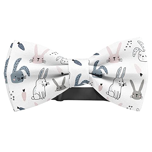KAWAMOUSE Adjustable Pre-tied bow tie for toddler Boys (Cute Bunnies Carrots Pattern) Elegant Cute Bowties for Dogs Cats Pets