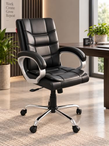 activa Executive Revolving Office Chair | Ergonomic Computer Desk Chair with Cushioned Seat| Heavy Duty Steel Base, Adjustable Height & 360° Swivel Wheel| Study/Home/Offcie Visitor Chair (Star, Black)