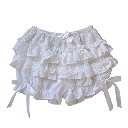 Acsuss Lolita Maid Ruffle Shorts For Womens Teens Tiered Bloomers Shorts Pumpkin Pants Pettipants Type B White Large #TOP18