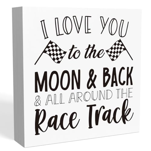 Image of Racing Gifts for Women Men Car Lover Fans I Love You too the Moon Back Decor Funny Race Track Nursery Sign Decor 5 x 5 inches