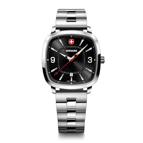 Wenger Reloj Deportivo Vintage para Hombre (37 mm) con Esfera Negra y Pulsera de Acero Inoxidable. 01.1921.108