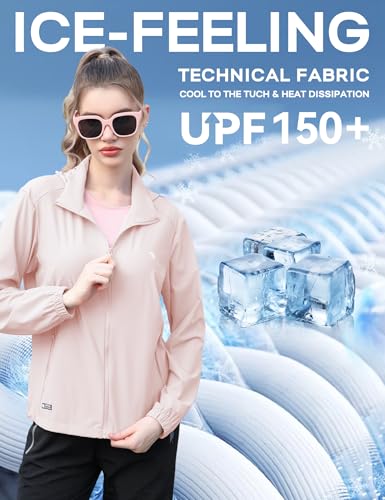 Image of Venzina UPF 150+ Sunscreen Jacket for Women, Stylish Sun Protection Jackets for Women, Cool Feel Quick Dry Sun Hoodie, Modern Fit with Removable Hat & Zip Pocket, for Driving, Camping
