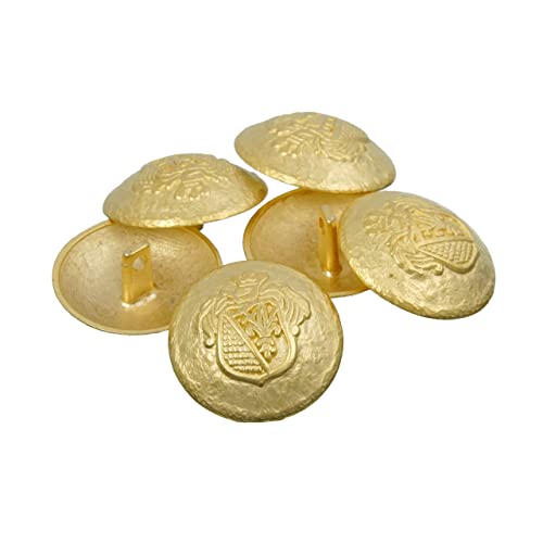 Mibo 6Pcs Zinc Die Cast Shank Button - Hammered Texture Shield And Crown Crest - 44L(28Mm) - Matte Gold #TOP8